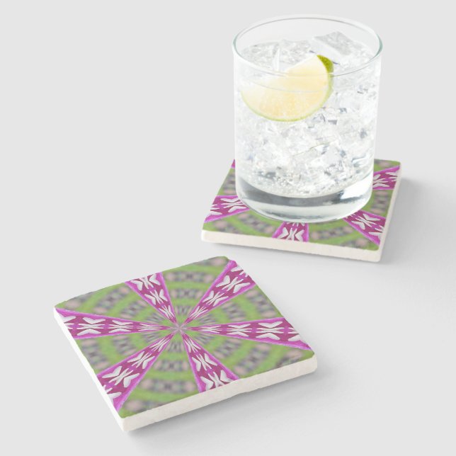 Kaleidoscope Dahlia Stone Coaster (Side)