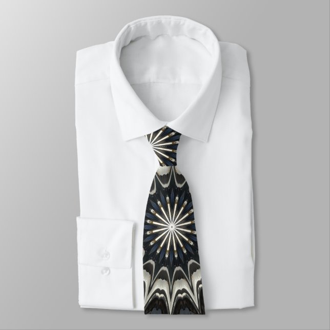 Kaleidoscope Design Black Grey Blue White Art Tie (Tied)