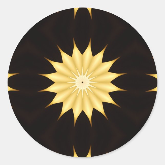 Kaleidoscope Design Bright Yellow Star Classic Round Sticker (Front)