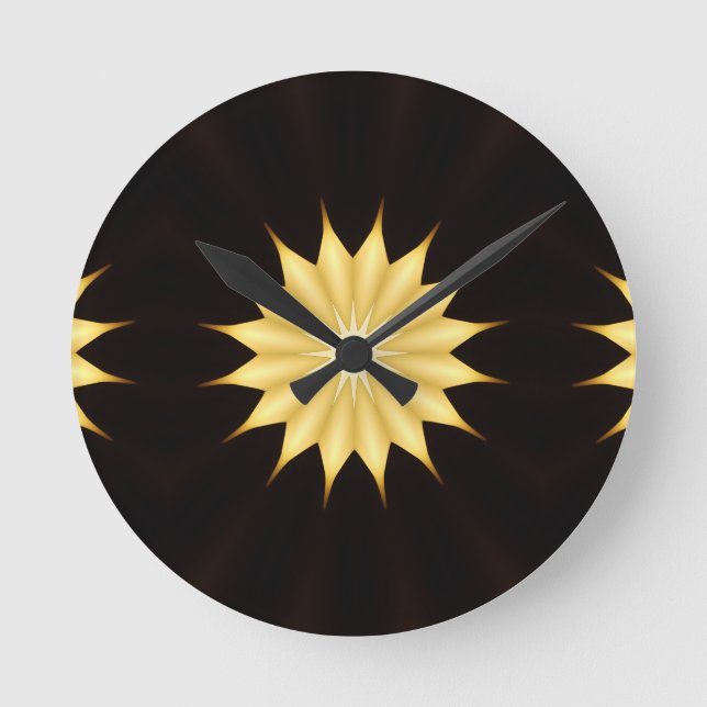 Kaleidoscope Design Bright Yellow Star Round Clock (Front)