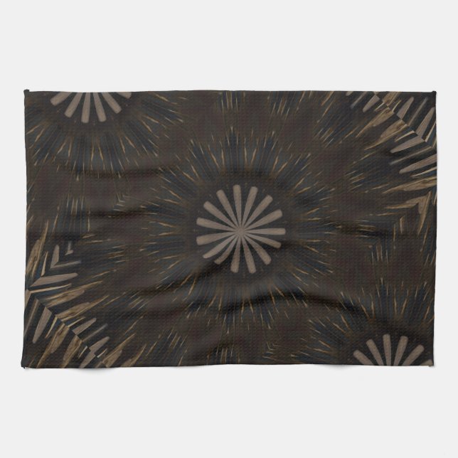 Kaleidoscope Design Dark Brown Rustic Floral Tea Towel (Horizontal)