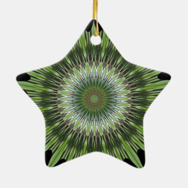 Kaleidoscope Design Green Black Ceramic Tree Decoration (Back)