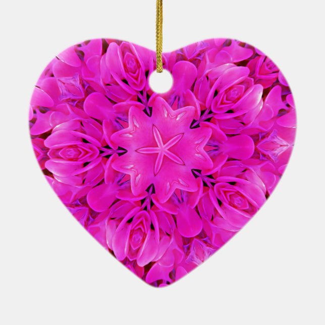 Kaleidoscope Design Hot Pink Floral Art Ceramic Ornament (Back)