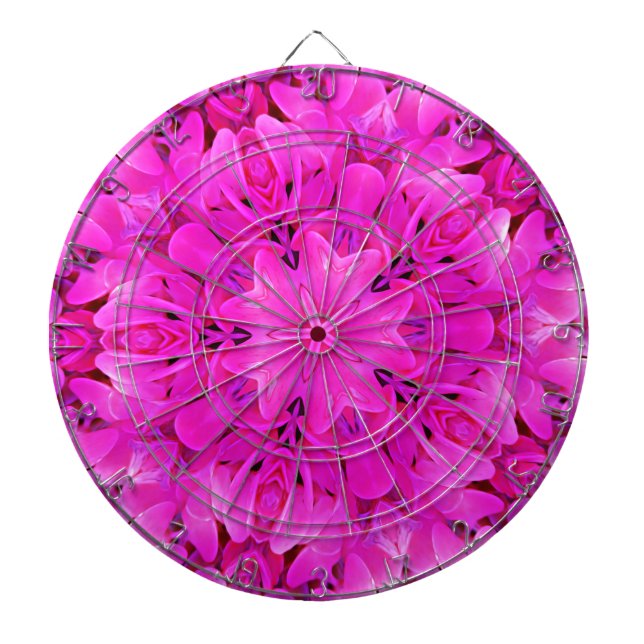 Kaleidoscope Design Hot Pink Floral Art Dartboard (Front)