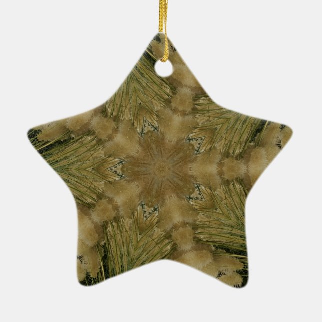 Kaleidoscope Design Star from Pampas Grass Green Ceramic Ornament (Back)