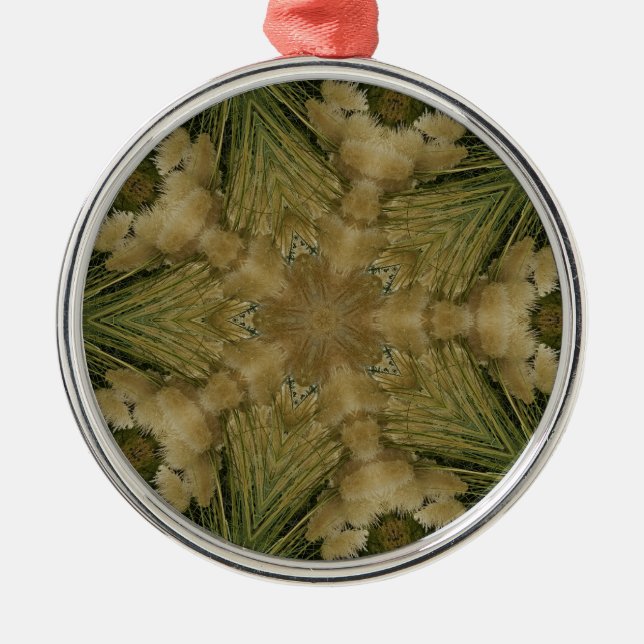 Kaleidoscope Design Star from Pampas Grass Green Metal Ornament (Front)