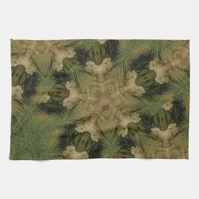 Kaleidoscope Design Star from Pampas Grass Green Tea Towel (Horizontal)