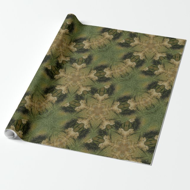 Kaleidoscope Design Star from Pampas Grass Green Wrapping Paper (Unrolled)
