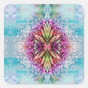 Kaleidoscope Dewdrops: Abstract Floral Art Square Sticker