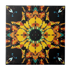 Kaleidoscope Dreams: An Abstract Sunflower Ceramic Tile