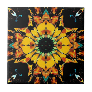Kaleidoscope Dreams: An Abstract Sunflower Ceramic Tile