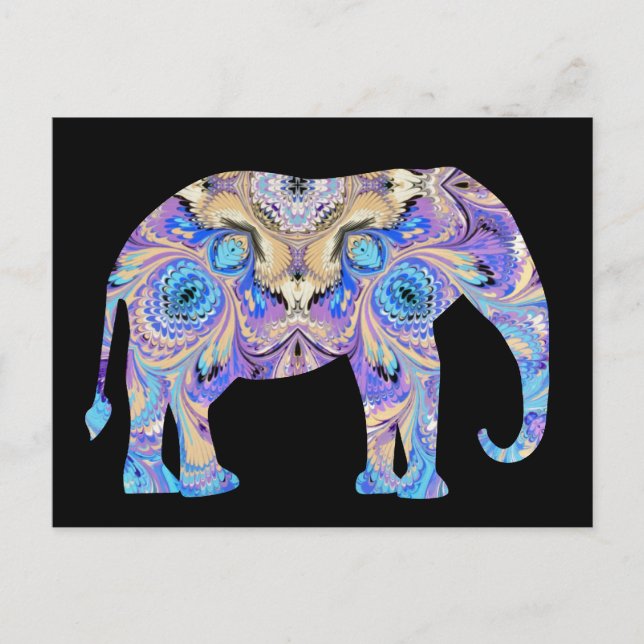 Kaleidoscope Elephant Postcard Black Background (Front)