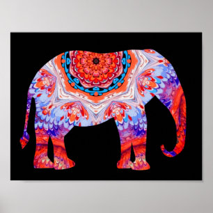 Kaleidoscope Elephant Poster in Blue and Orange