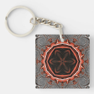 Kaleidoscope Flames Square Key Ring