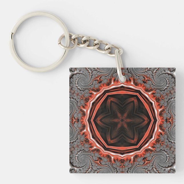 Kaleidoscope Flames Square Key Ring (Front)