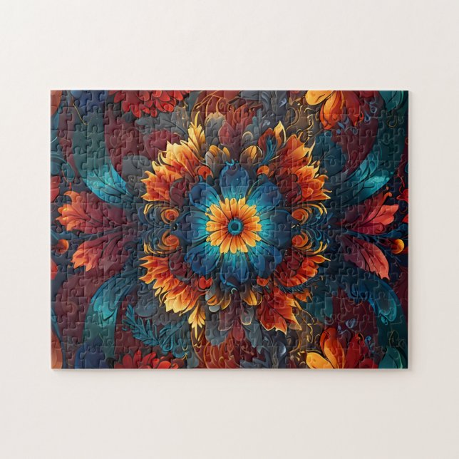 Kaleidoscope Floral Fantasy Hypnotic Pattern Jigsaw Puzzle (Horizontal)