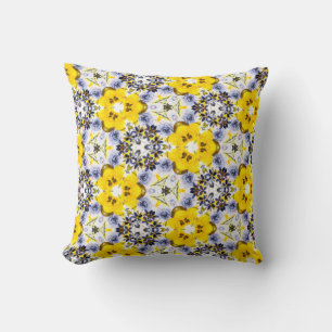 Kaleidoscope Floral in Yellow,Blue, Grey Cushion