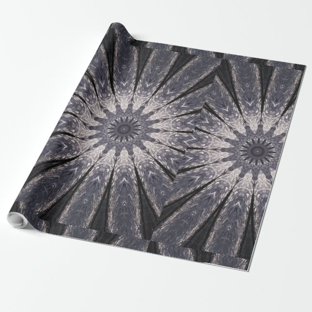 Kaleidoscope Flower Shades of Blue and Grey Wrapping Paper (Unrolled)