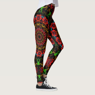 Kaleidoscope Fractal Hibiscus Flowers Leggings