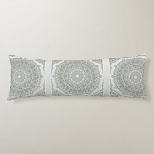 Kaleidoscope Fractal Mandala - grey green Body Cushion