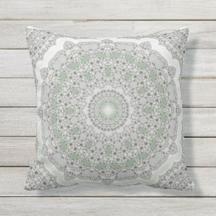 Kaleidoscope Fractal Mandala - grey green Outdoor Cushion