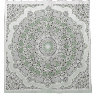 Kaleidoscope Fractal Mandala - grey green Shower Curtain