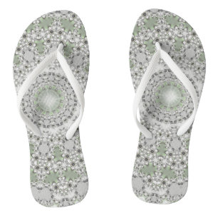 Kaleidoscope Fractal Mandala - grey green Thongs