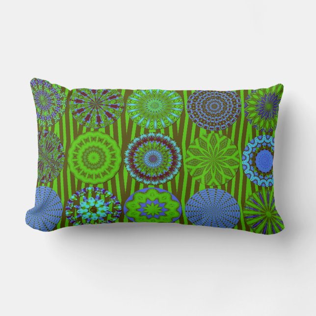 Kaleidoscope Fun, Blue-Green Lumbar Pillow (Front)
