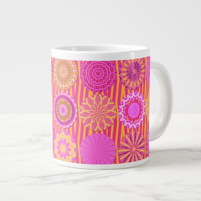 Kaleidoscope Fun, Pink-Yellow Jumbo Mug (Front Right)