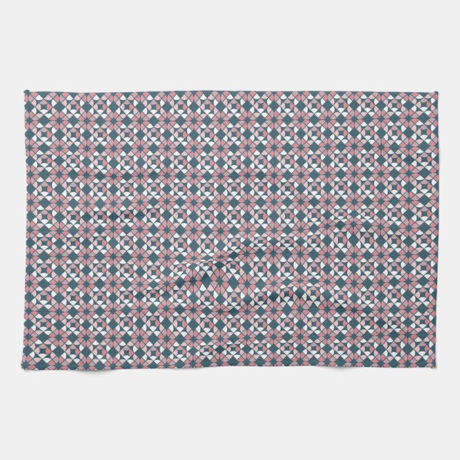 Kaleidoscope Geometric Pattern Pink Tea Towel (Horizontal)
