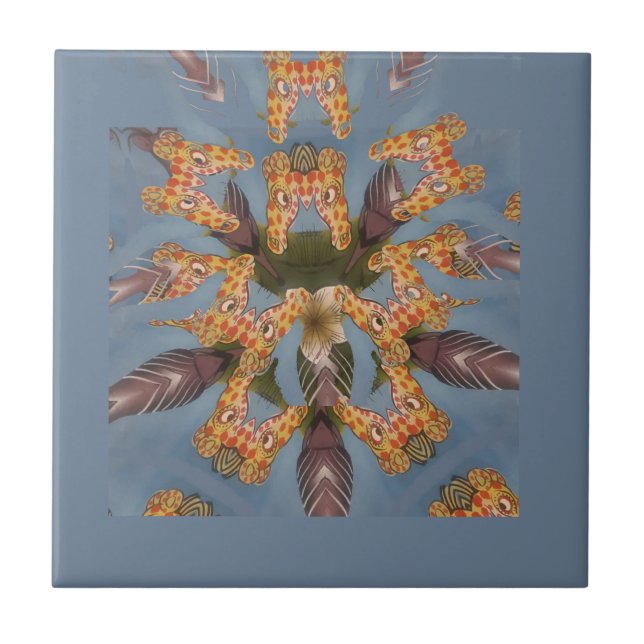 Kaleidoscope Giraffe Mandala: Abstract Safari Art Ceramic Tile (Front)