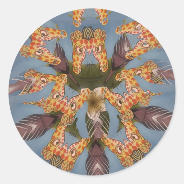 Kaleidoscope Giraffe Mandala: Abstract Safari Art Classic Round Sticker (Front)