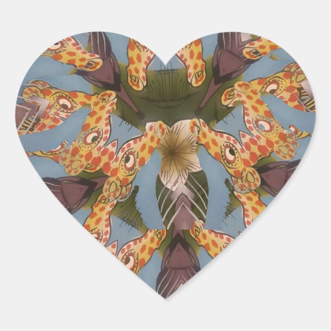 Kaleidoscope Giraffe Mandala: Abstract Safari Art Heart Sticker (Front)