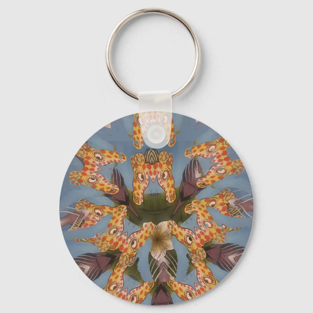 Kaleidoscope Giraffe Mandala: Abstract Safari Art Key Ring (Front)