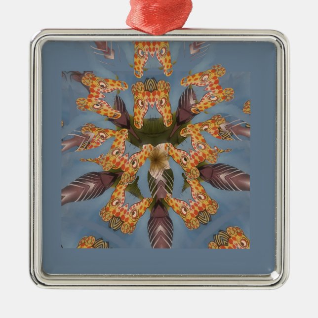 Kaleidoscope Giraffe Mandala: Abstract Safari Art Metal Ornament (Front)