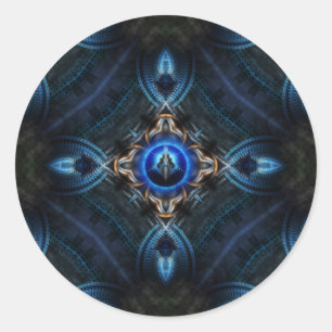 Kaleidoscope Golden Blue Classic Round Sticker
