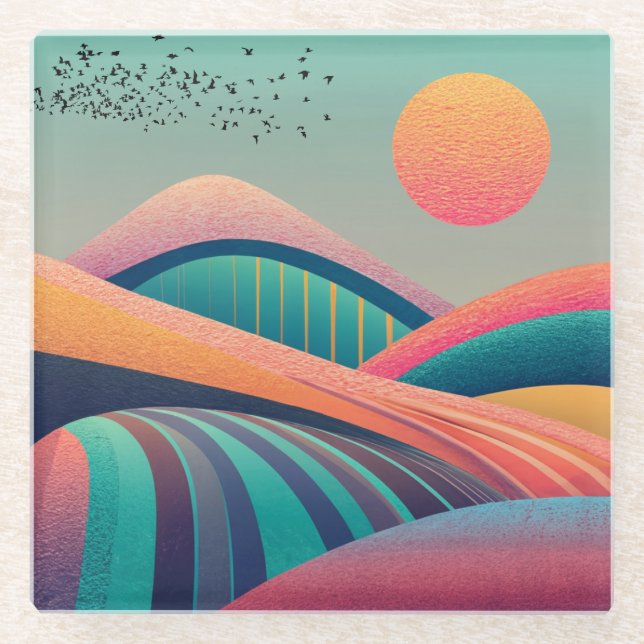 Kaleidoscope Hills Landscape Glass Coaster (Front)