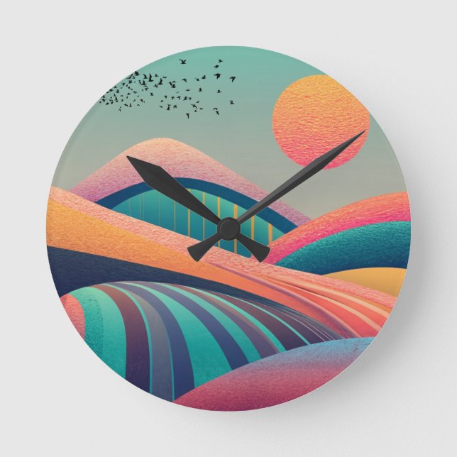 Kaleidoscope Hills Landscape Round Clock (Front)