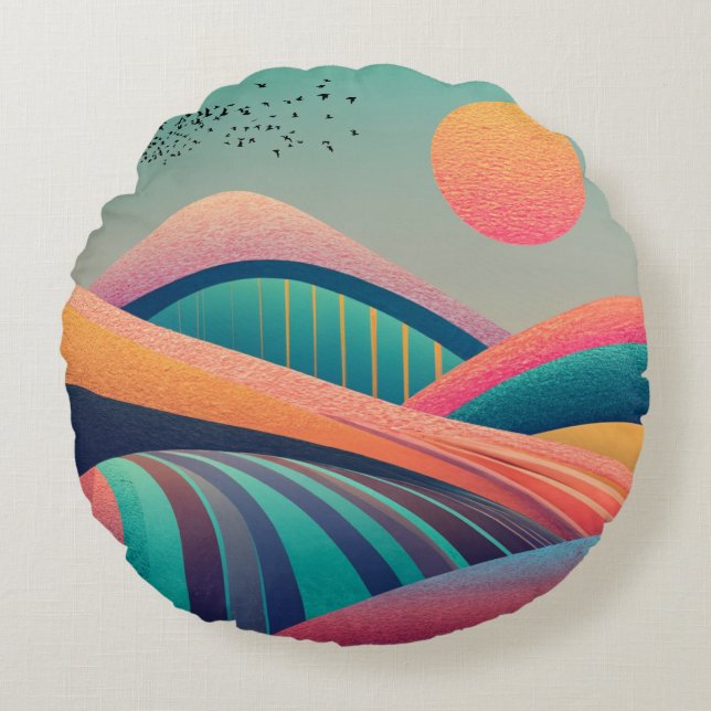Kaleidoscope Hills Landscape Round Cushion (Front)