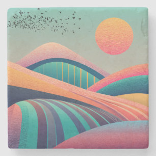 Kaleidoscope Hills Landscape Stone Coaster