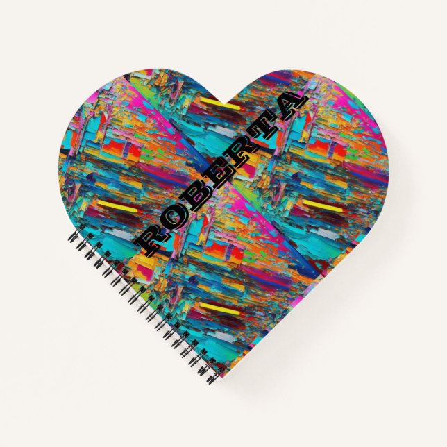 Kaleidoscope/hippy colourful editable name notebook (Front)