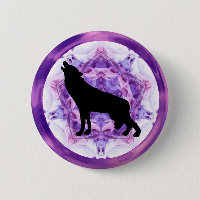 Kaleidoscope Howling Wolf 6 Cm Round Badge (Front)