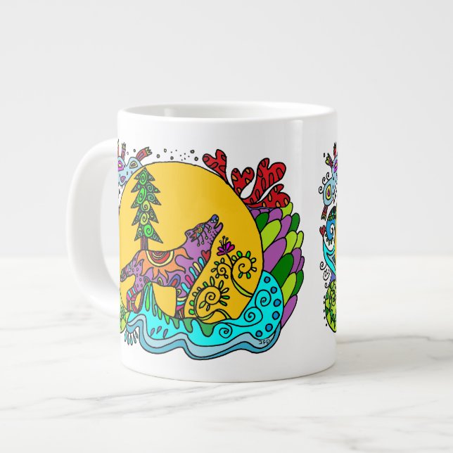 Kaleidoscope Howling Wolf - White   MUG (Front Left)