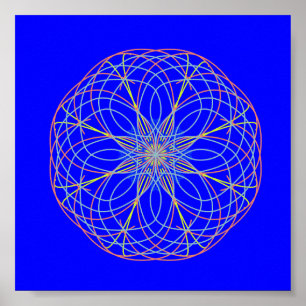 Kaleidoscope Mandala Art Energy Ball Blue Poster