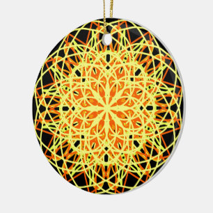 Kaleidoscope Mandala Art Energy Flower Yellow Ceramic Tree Decoration