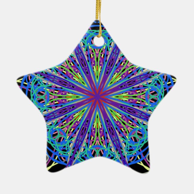 Kaleidoscope Mandala Art Joyful Colours Ceramic Ornament (Back)