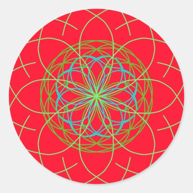 Kaleidoscope Mandala Art Red Green Energy Ball Classic Round Sticker (Front)