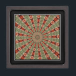 Kaleidoscope mandala  gift box 3x3<br><div class="desc">This kaleidoscope box is 3x3,   in shades of green,  red,  and cream with a black border.  it will make a striking gift!</div>