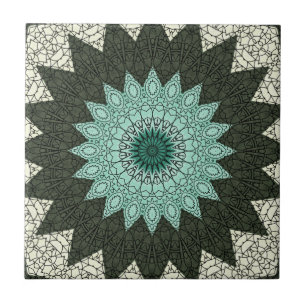 Kaleidoscope Mandala in Green and Blue Ceramic Tile
