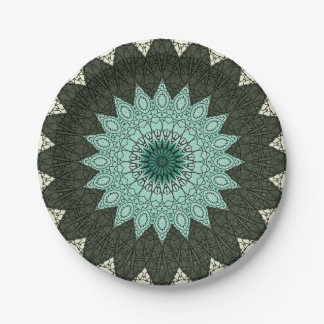 Kaleidoscope Mandala in Green and Blue Paper Plate